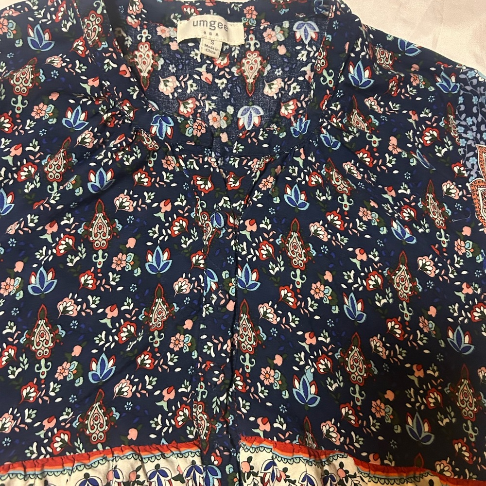 Umgee Size Small Long Sleeve Dress Blue Bohemian Hippie - Picture 5 of 10